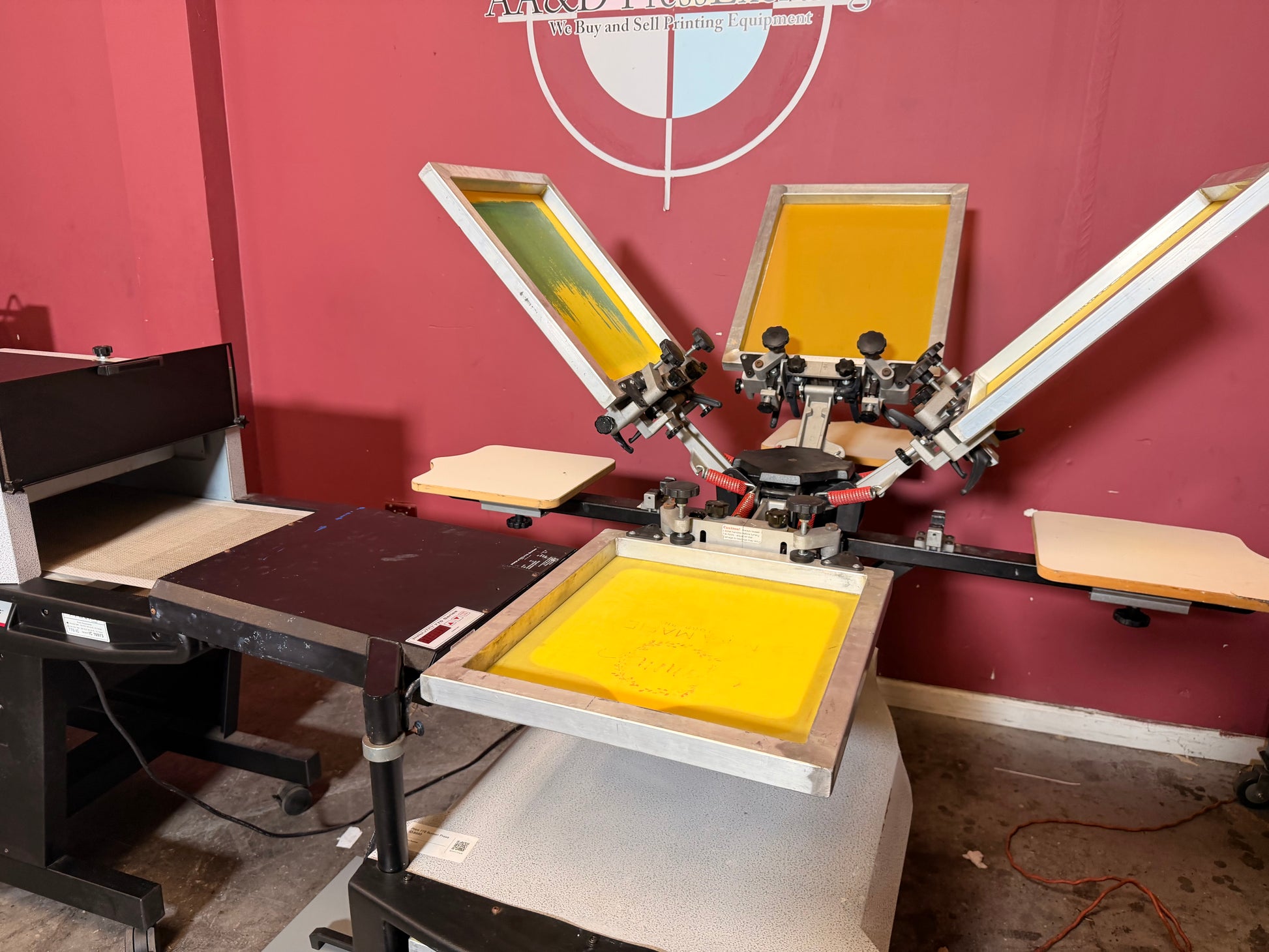 Used Printa 770 Series Screen Printing System rear view showing integrated components – AA&D PressExchange