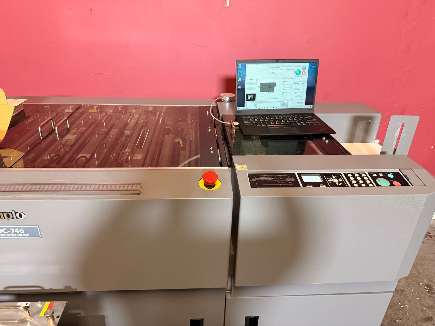 Used Duplo DC-746 Slitter Cutter Creaser high speed operation up to 50 sheets per minute