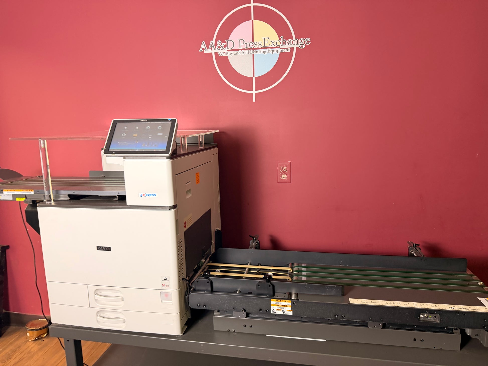 Used Xante EnPress Envelope Printer envelope feeding system detail