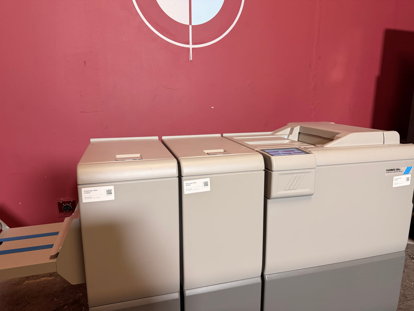 Used Plockmatic 350e booklet maker feeder alignment and input tray