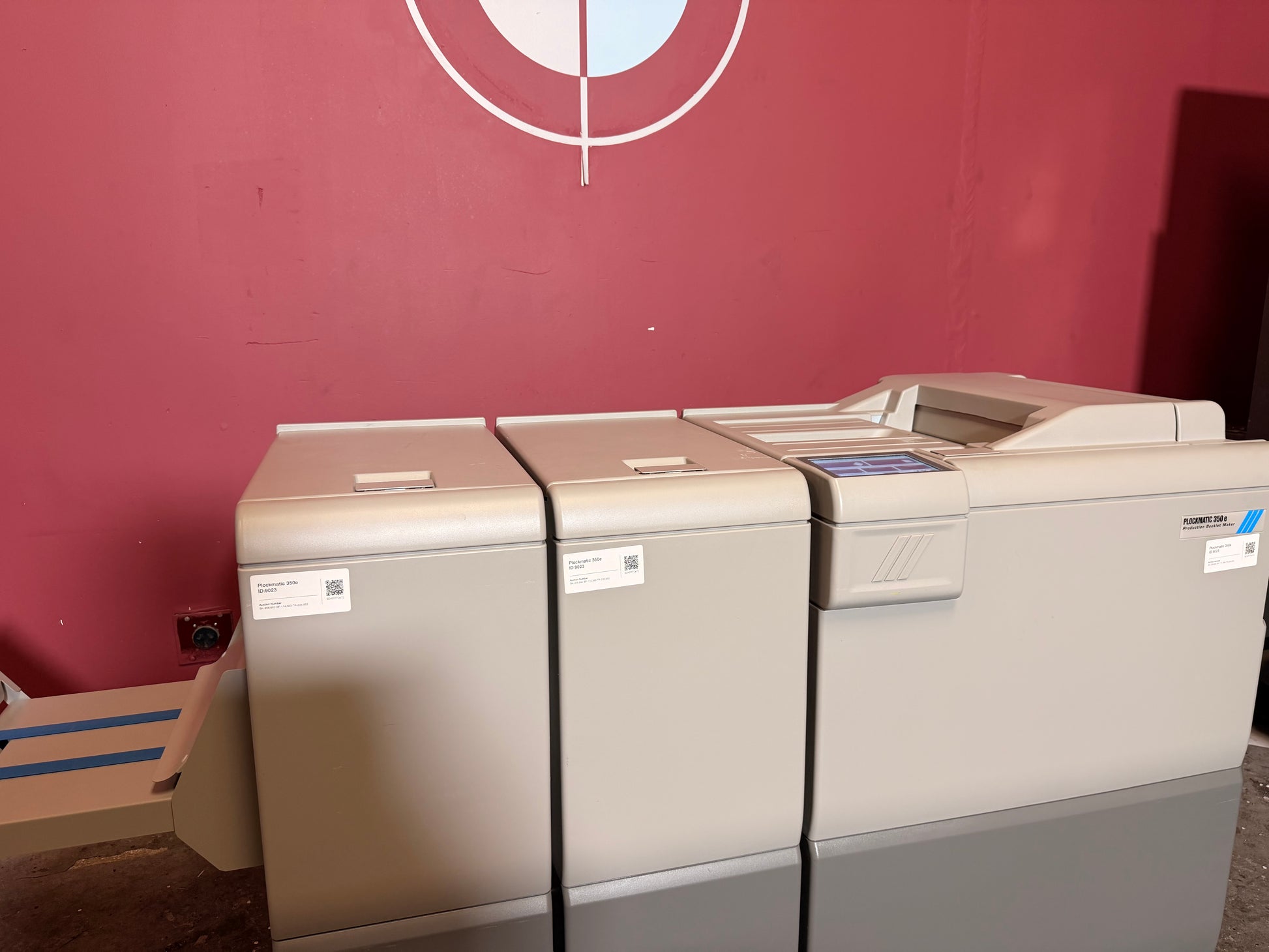 Used Plockmatic 350e booklet maker feeder alignment and input tray