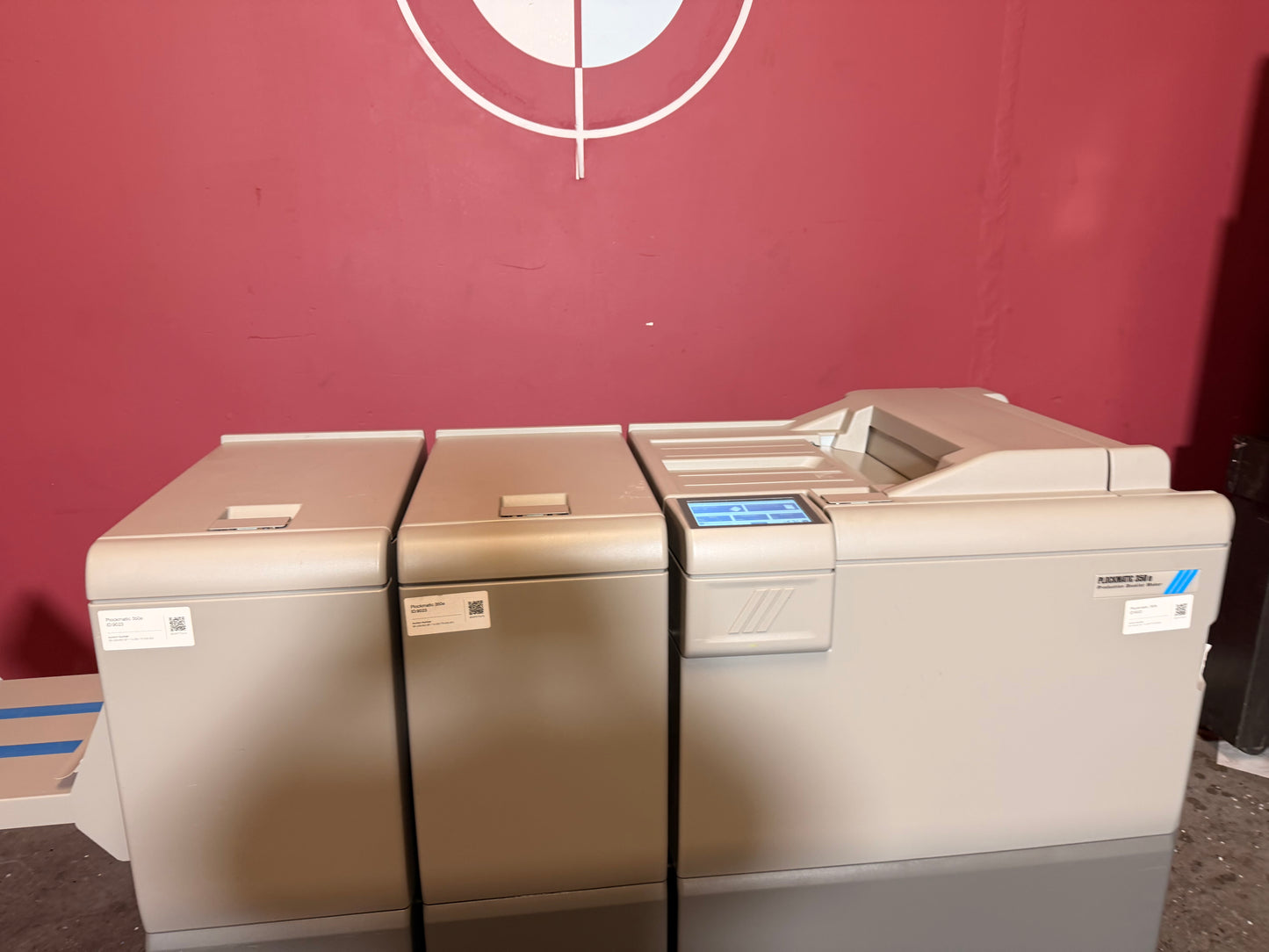 Used Plockmatic 350e booklet maker side view high-speed booklet finisher