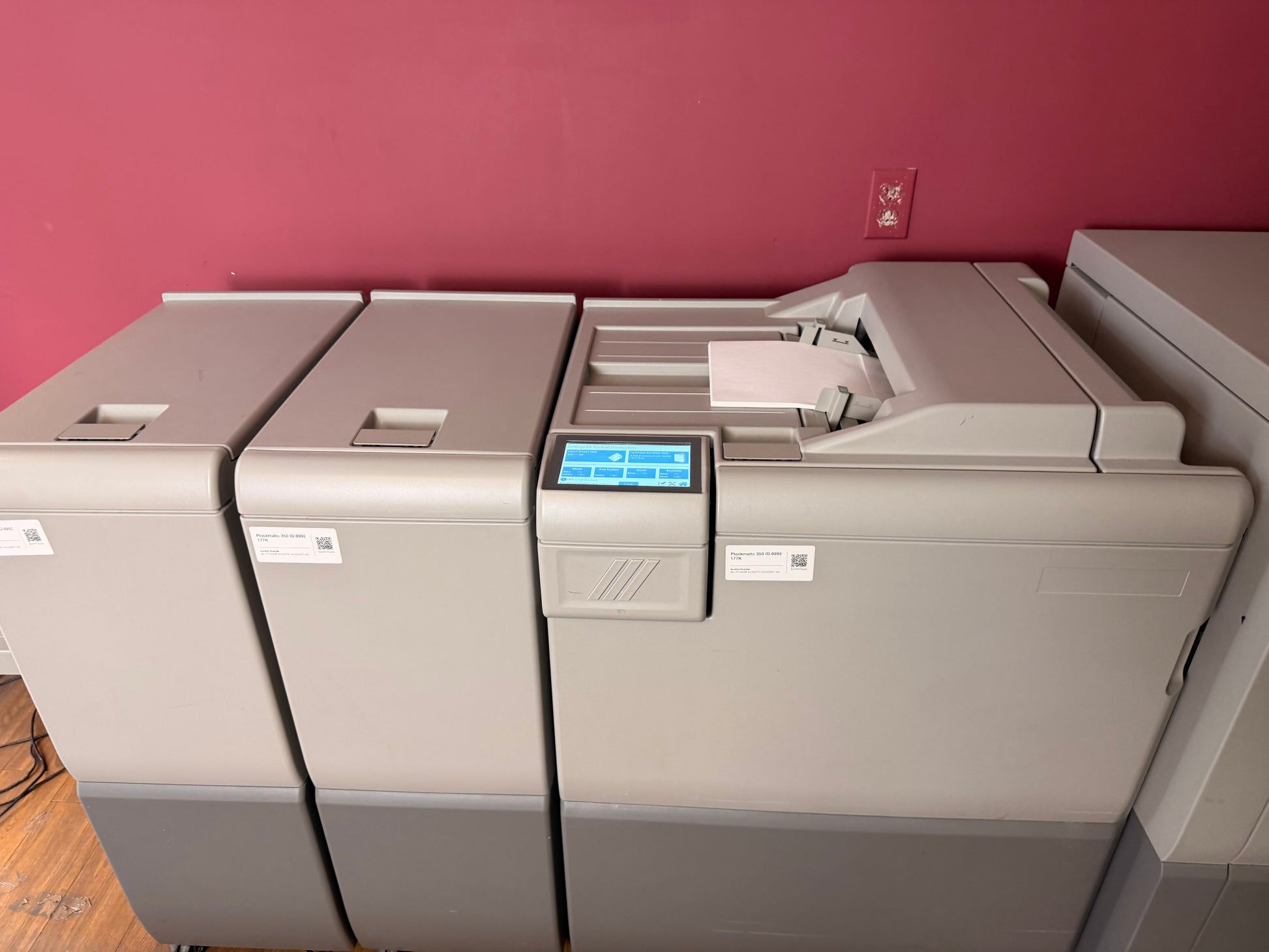 Used Plockmatic 350 booklet maker inline finishing system with digital printer interface – AA&D PressExchange