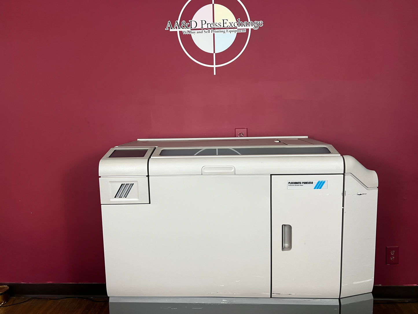Used Plockmatic 5050 bookletmaker 63k meter close-up of control panel and automation interface – AA&D PressExchange