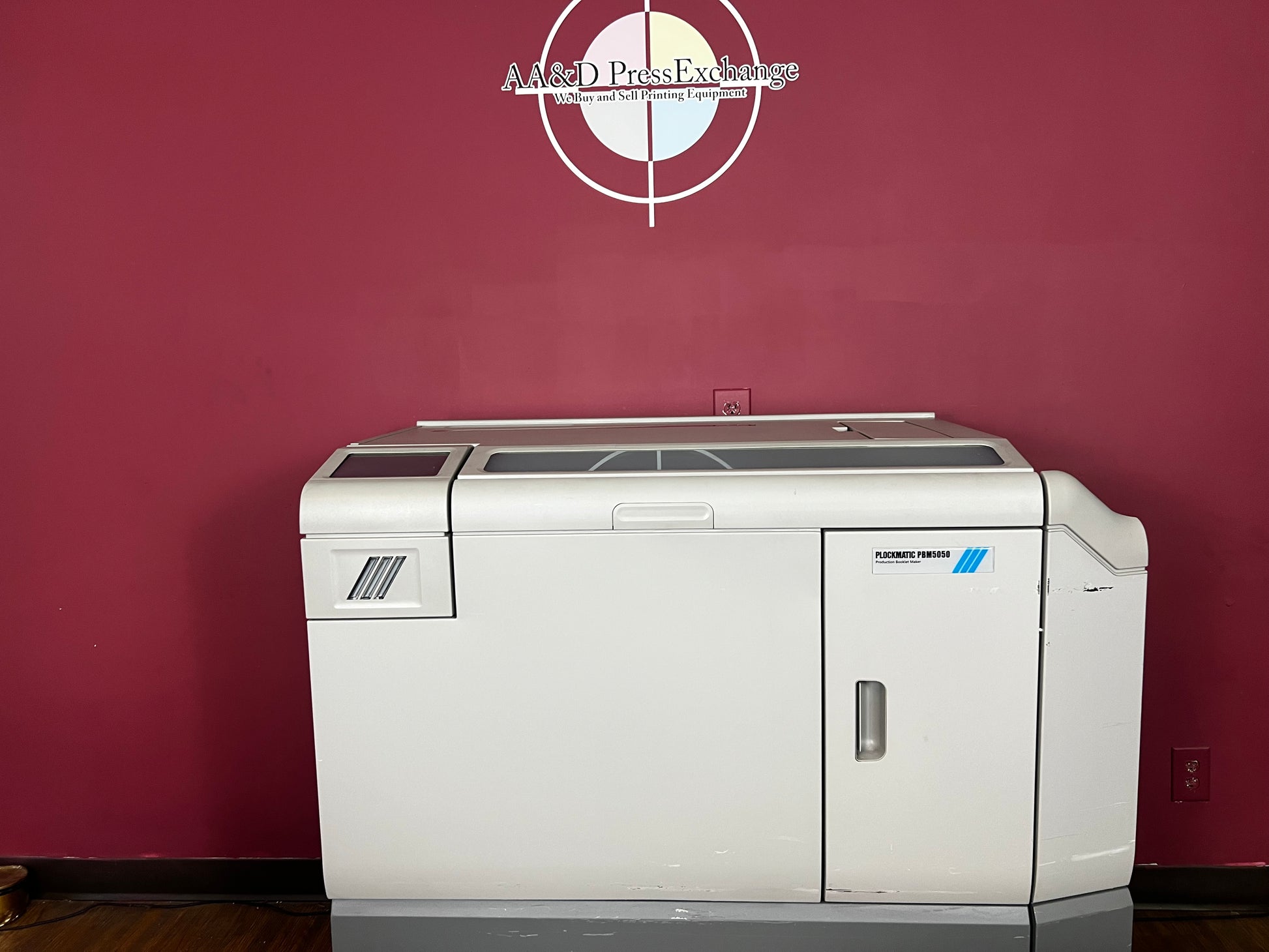 Used Plockmatic 5050 bookletmaker 63k meter close-up of control panel and automation interface – AA&D PressExchange