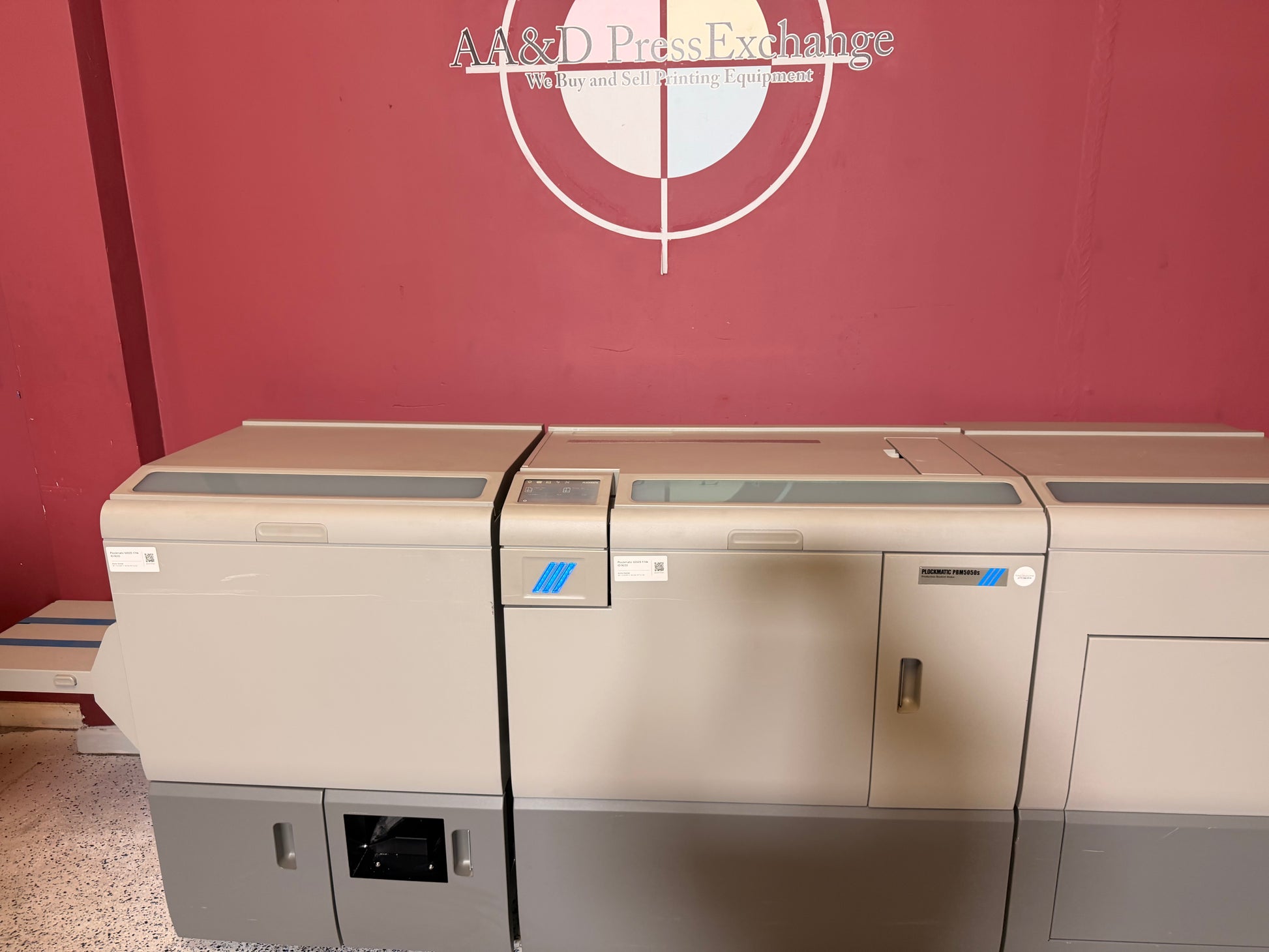 Used Plockmatic PBM5050S booklet maker with stapling and folding features