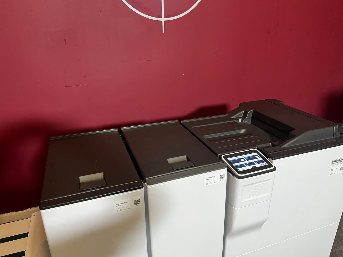 Used Plockmatic 350-M booklet maker 28k meter front view with modular square back unit – AA&D PressExchange