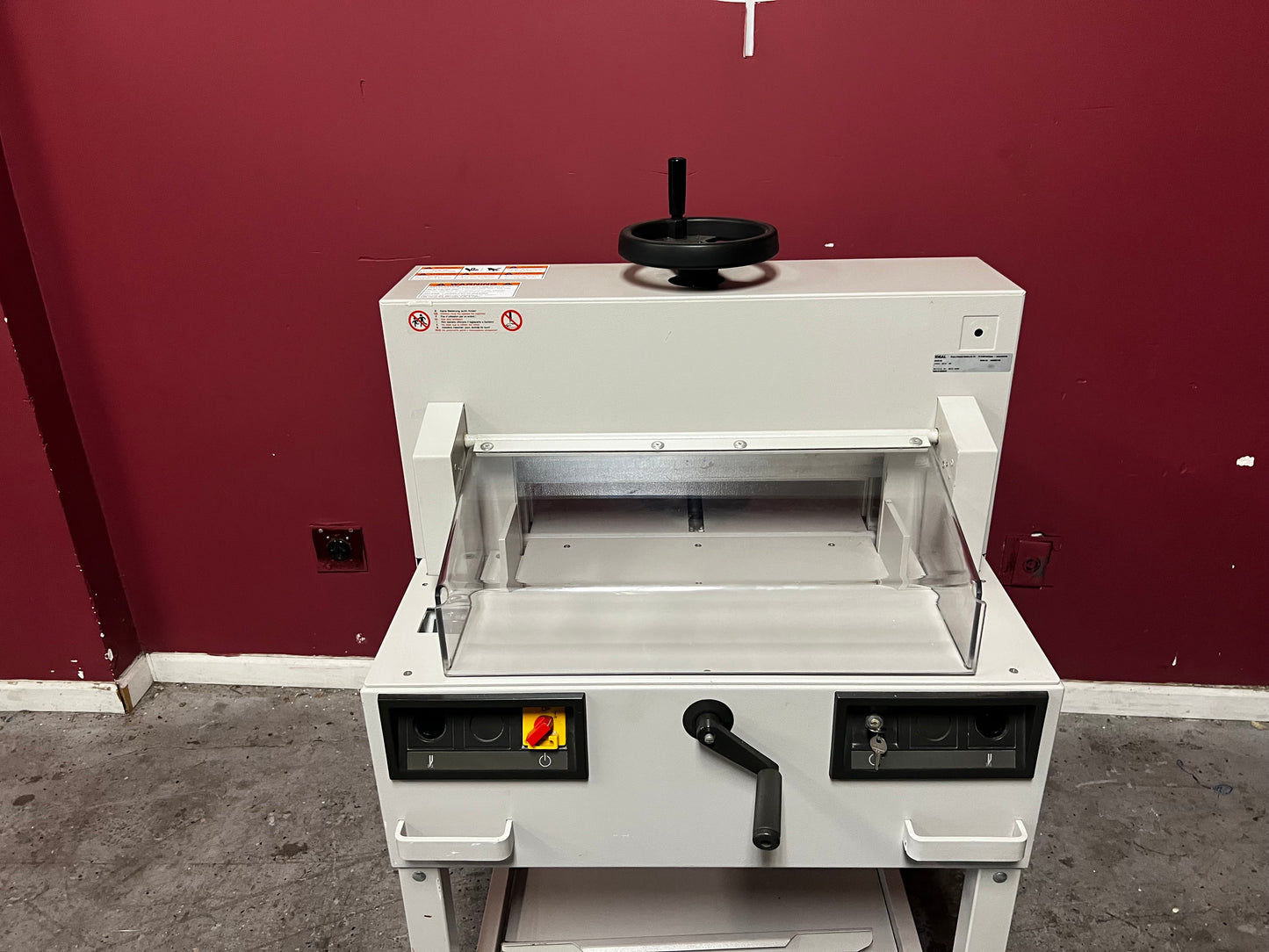 Used Triumph 4810-95 guillotine cutter front/side view showing safety features – AA&D PressExchange