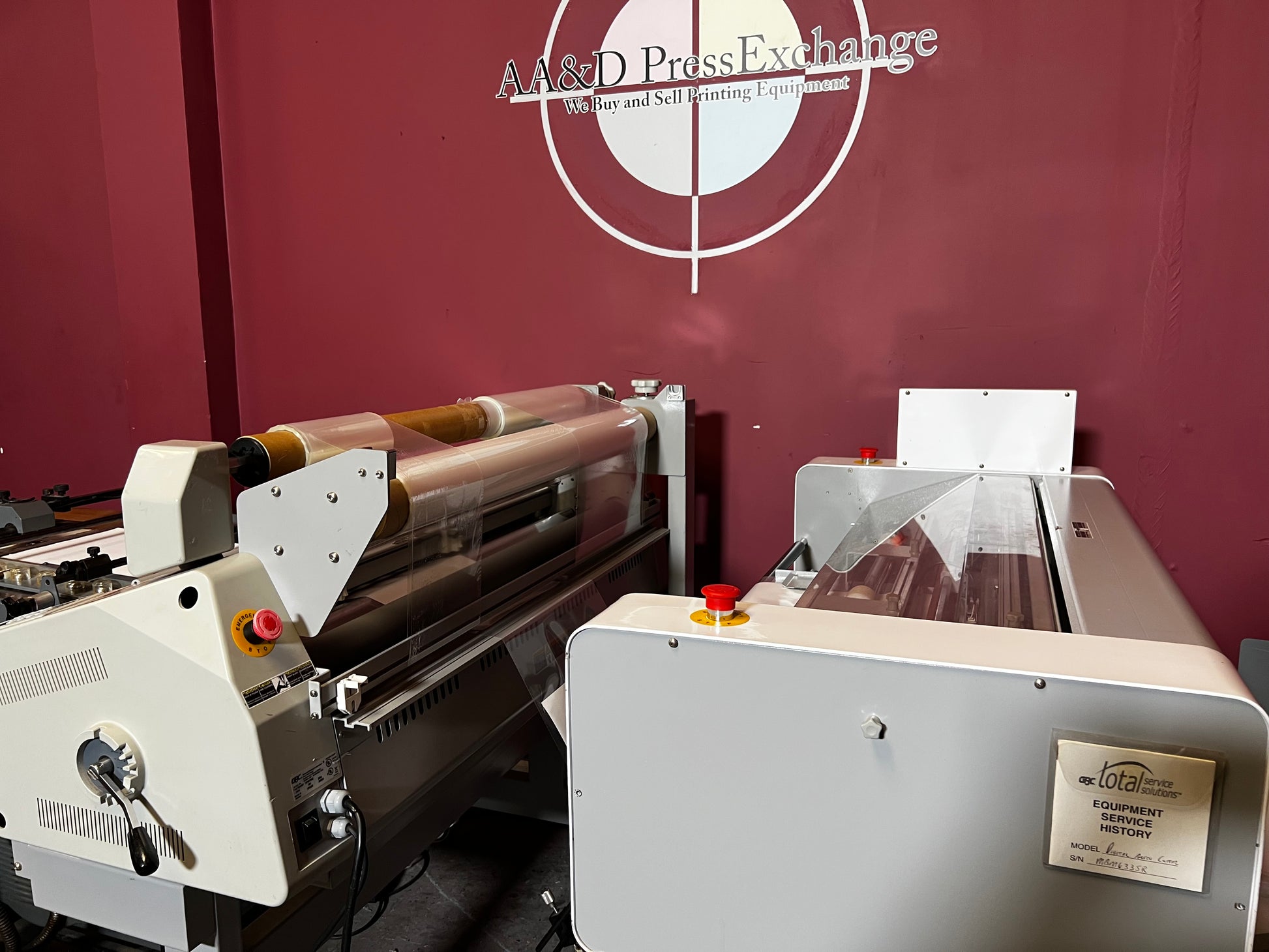 Used GBC 1244 WF Laminator Cutter AA&D PressExchange large-format laminating machine with hot roll system