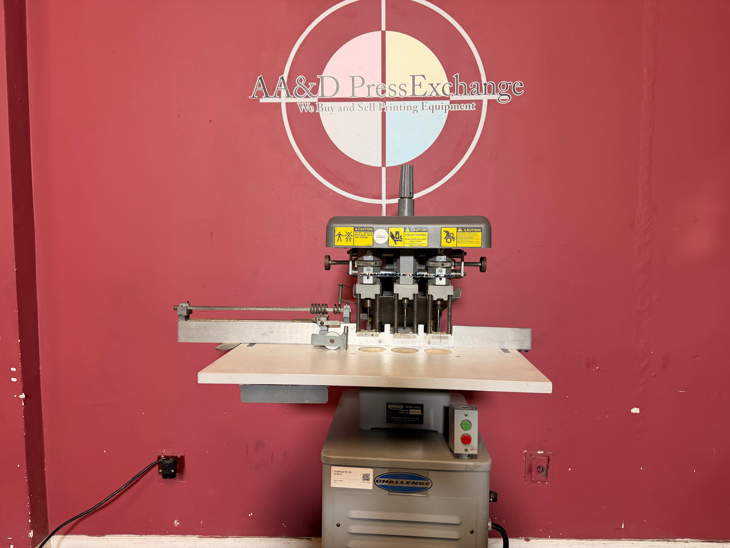 Used Challenge EH-3A Paper Drill adjustable backgauge for precise hole alignment
