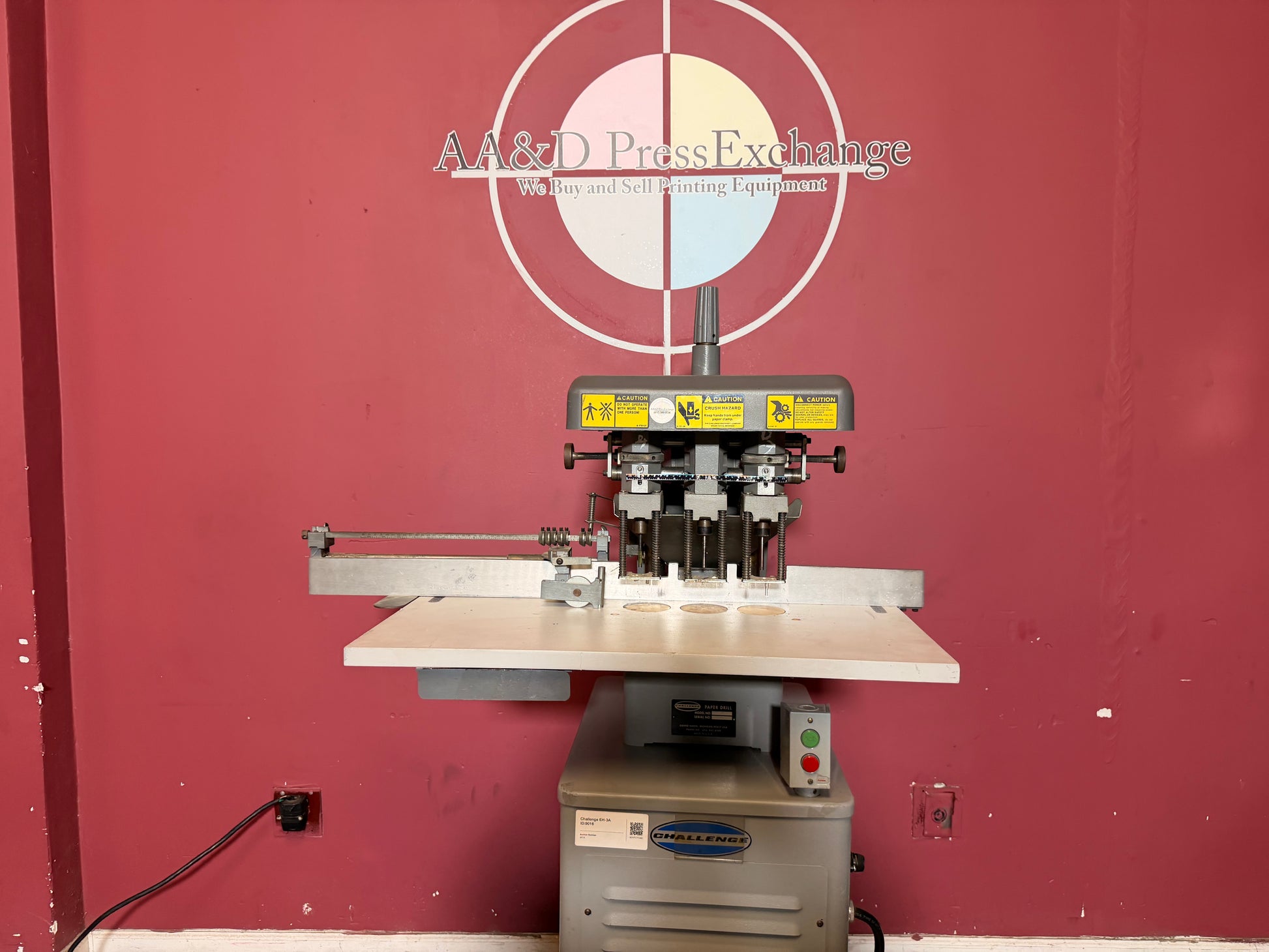 Used Challenge EH-3A Paper Drill adjustable backgauge for precise hole alignment