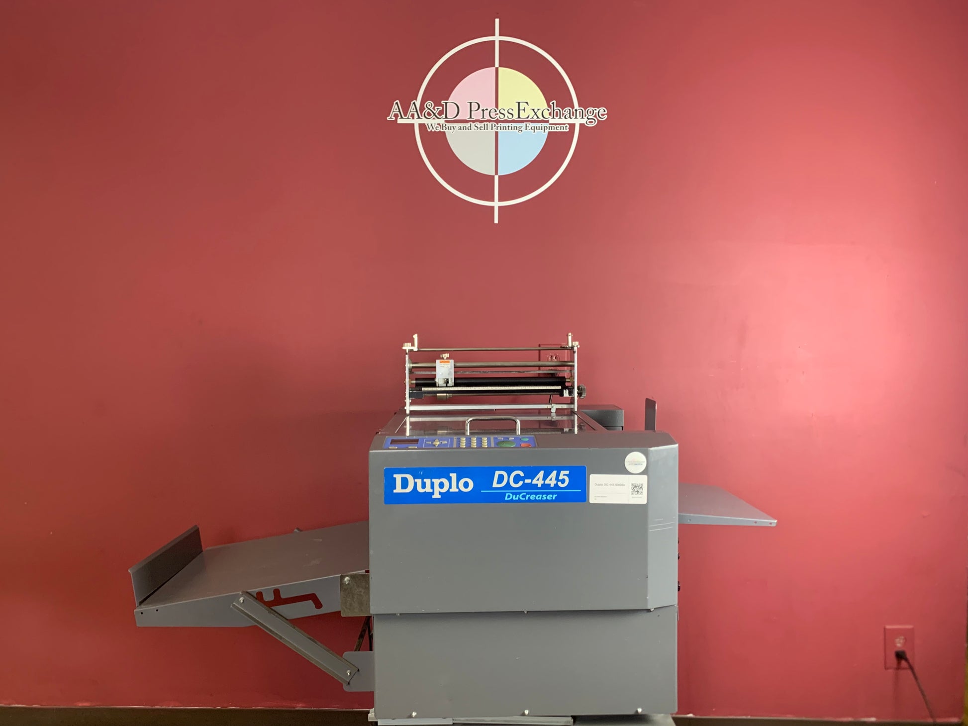 Used Duplo DC-445 DuCreaser automatic creasing machine front view – AA&D PressExchange