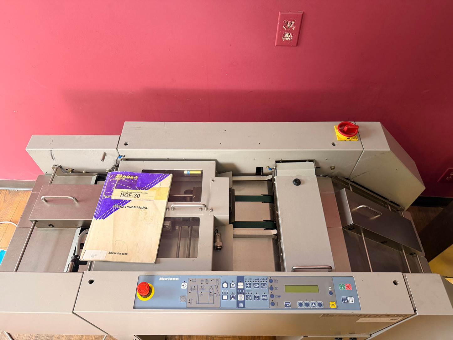 Used Horizon HOF-30 High Speed Off-Line Feeder rear view showing electrical and drive components