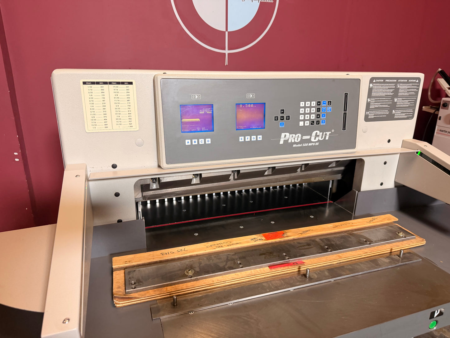 Used Pro-Cut 320 MPS III industrial paper cutter for sale with illuminated cut line