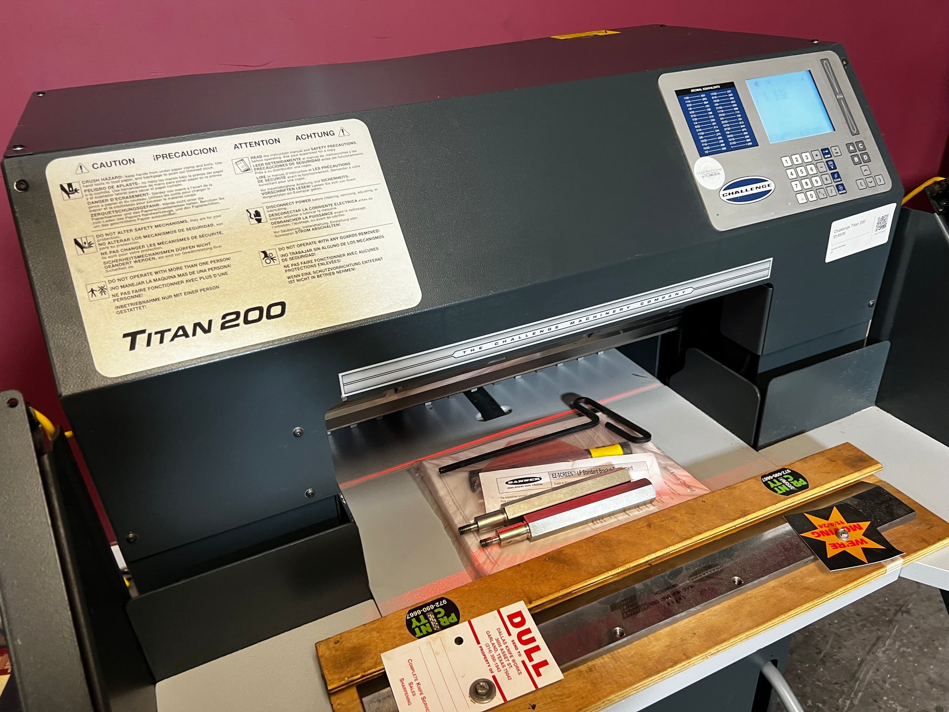 Used Challenge Titan 200C hydraulic paper cutter angled view showing full machine build – AA&D PressExchange