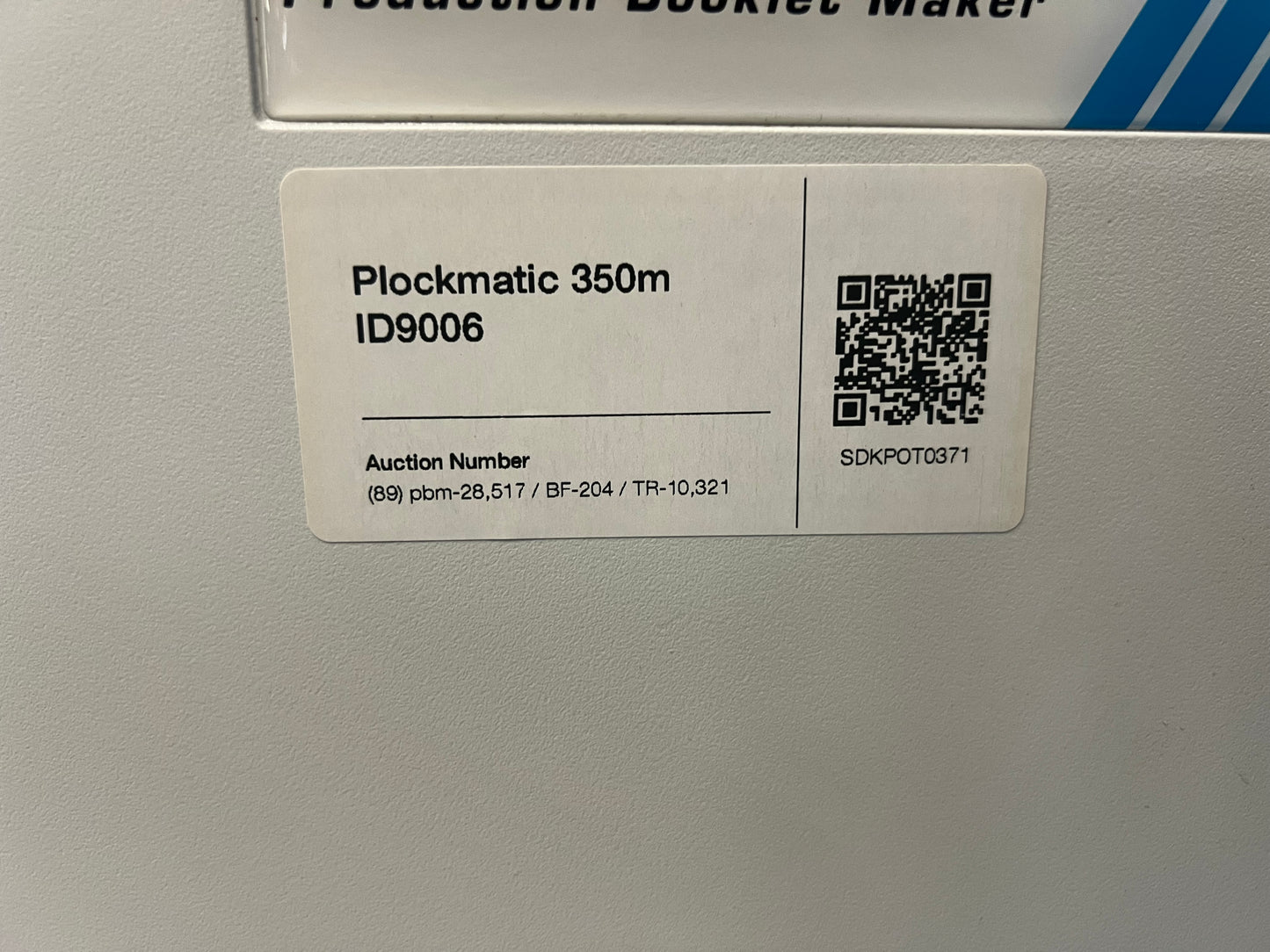 Used Plockmatic 350-M booklet maker 28k meter inline connection to printer shown from rear – AA&D PressExchange