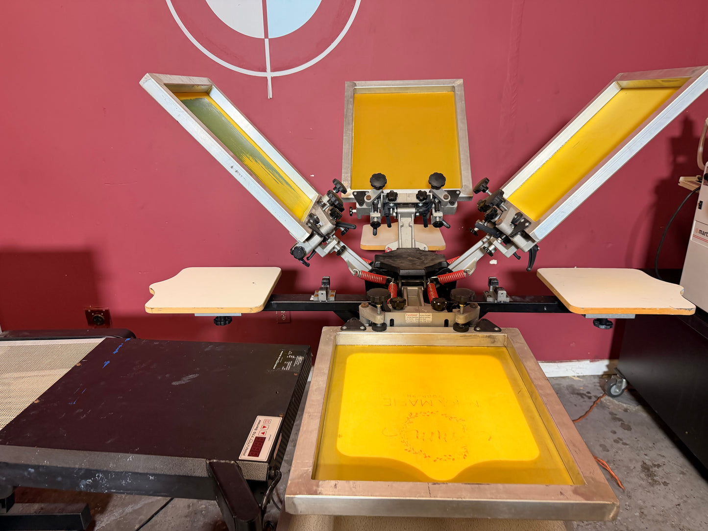 Used Printa 770 Screen Printer showing screen loading and alignment area – AA&D PressExchange