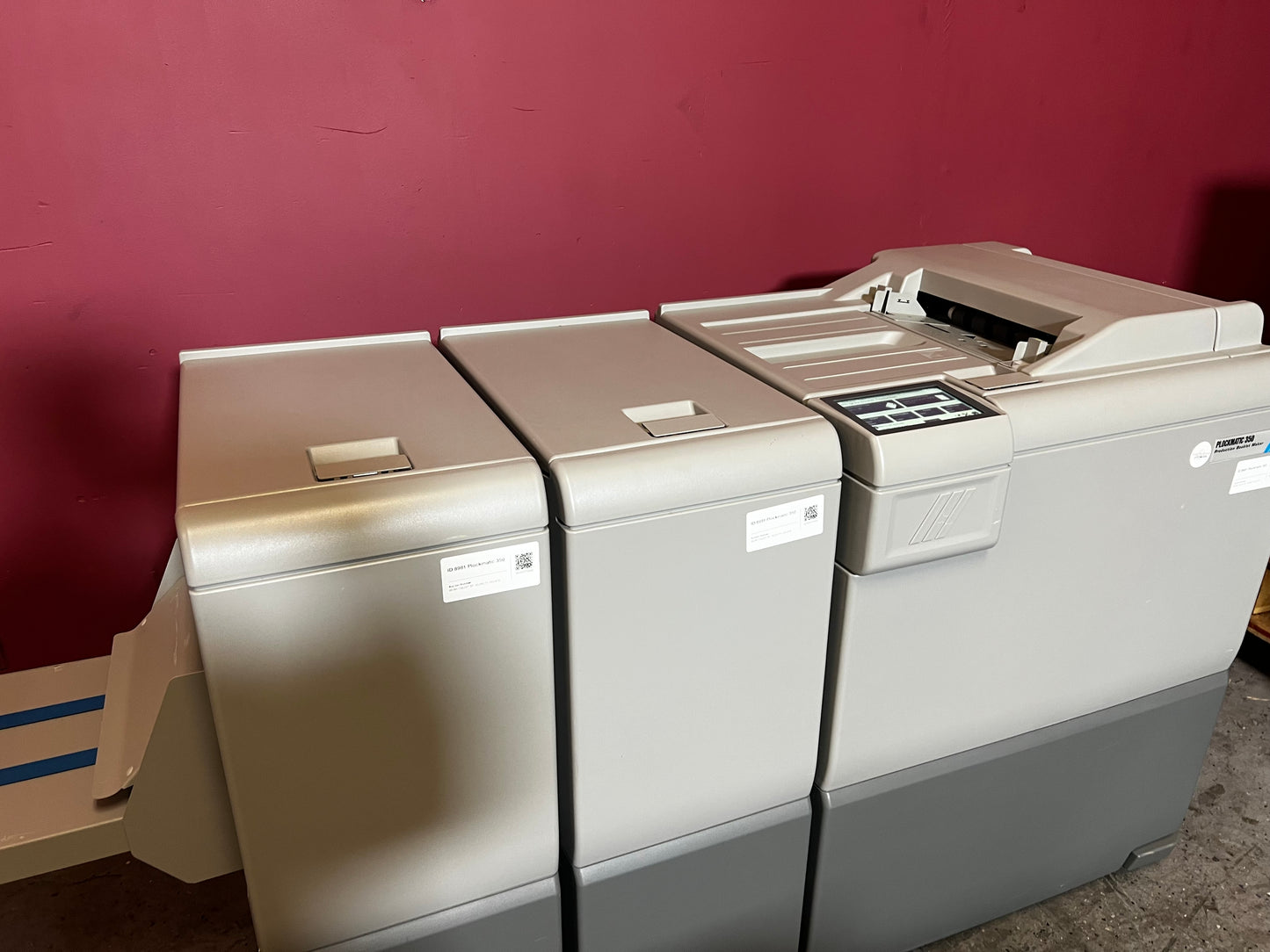 Used Plockmatic 350 bookletmaker LOW METER 167k detailed view of control panel and stitch/fold settings – AA&D PressExchange