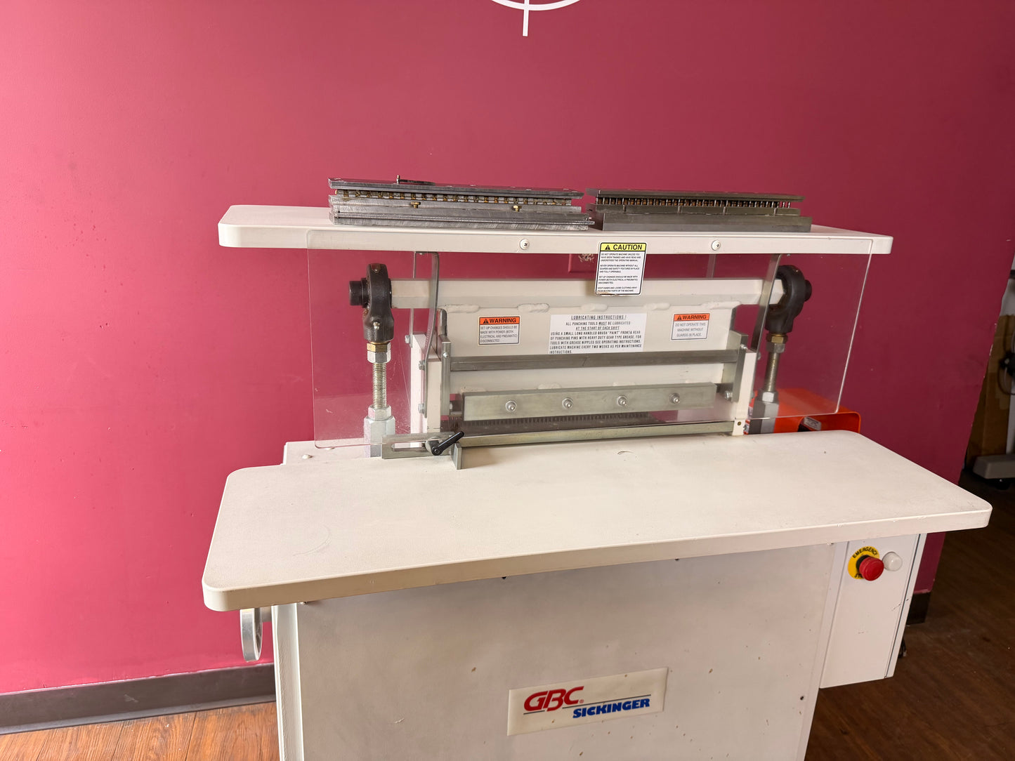 Used GBC Sickinger MHP 17 industrial paper punch side view with safety features visible