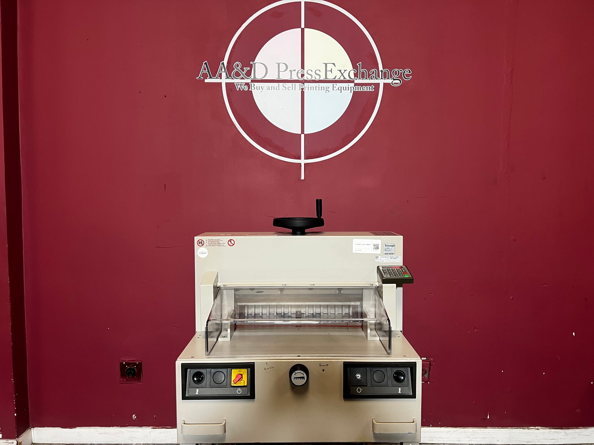 Used Triumph 4810-95EP electric paper cutter front view – AA&D PressExchange
