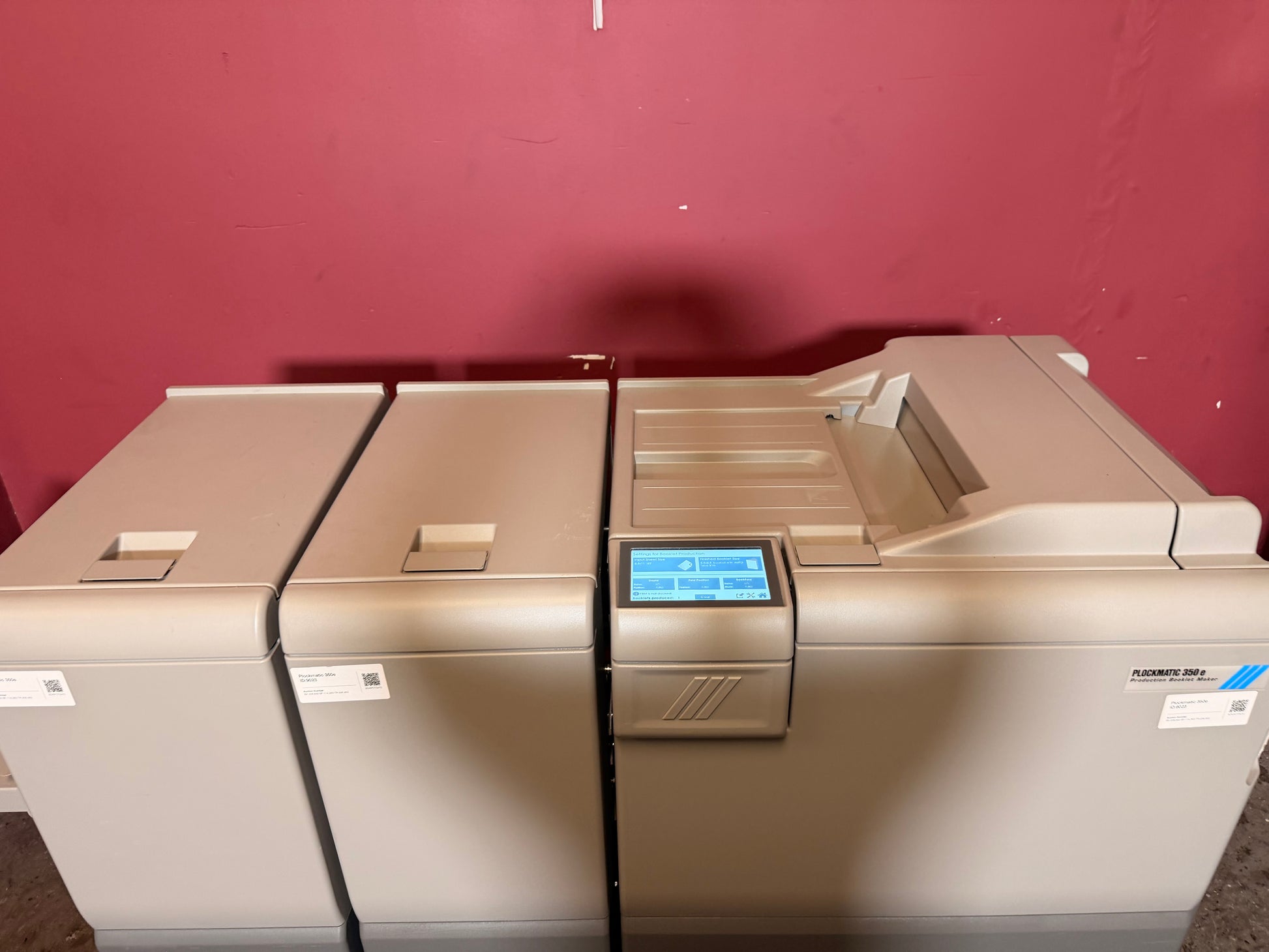 Used Plockmatic 350e booklet maker internal finishing components view