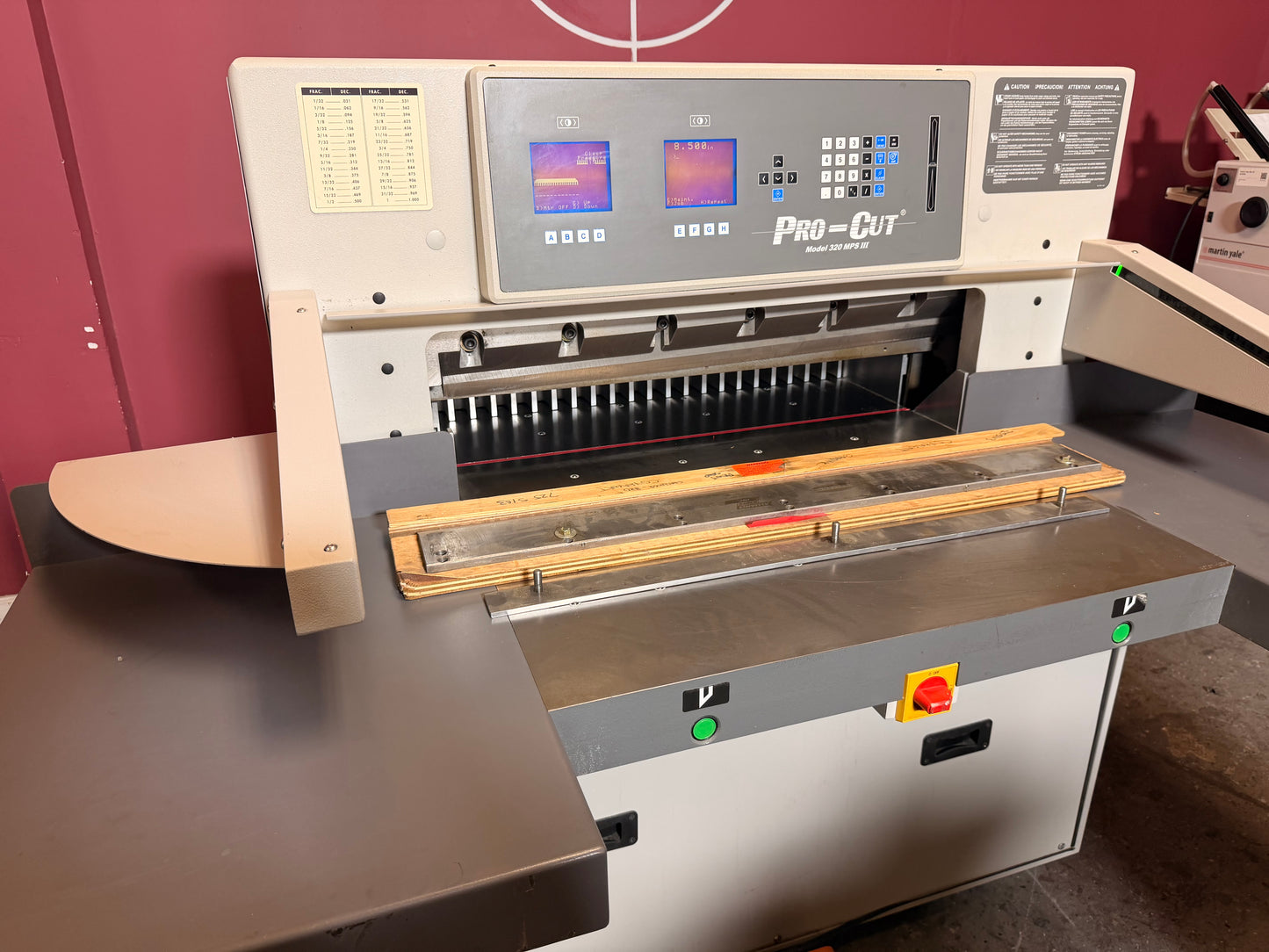Used Pro-Cut 320 MPS III hydraulic cutter for sale with digital control panel front view