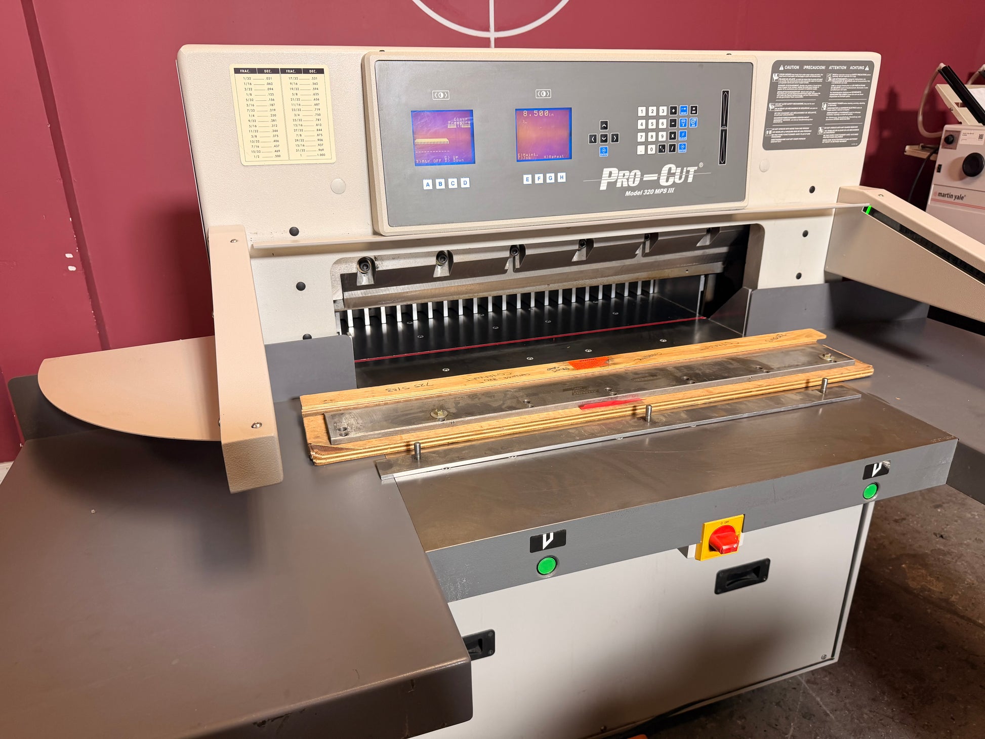 Used Pro-Cut 320 MPS III hydraulic cutter for sale with digital control panel front view