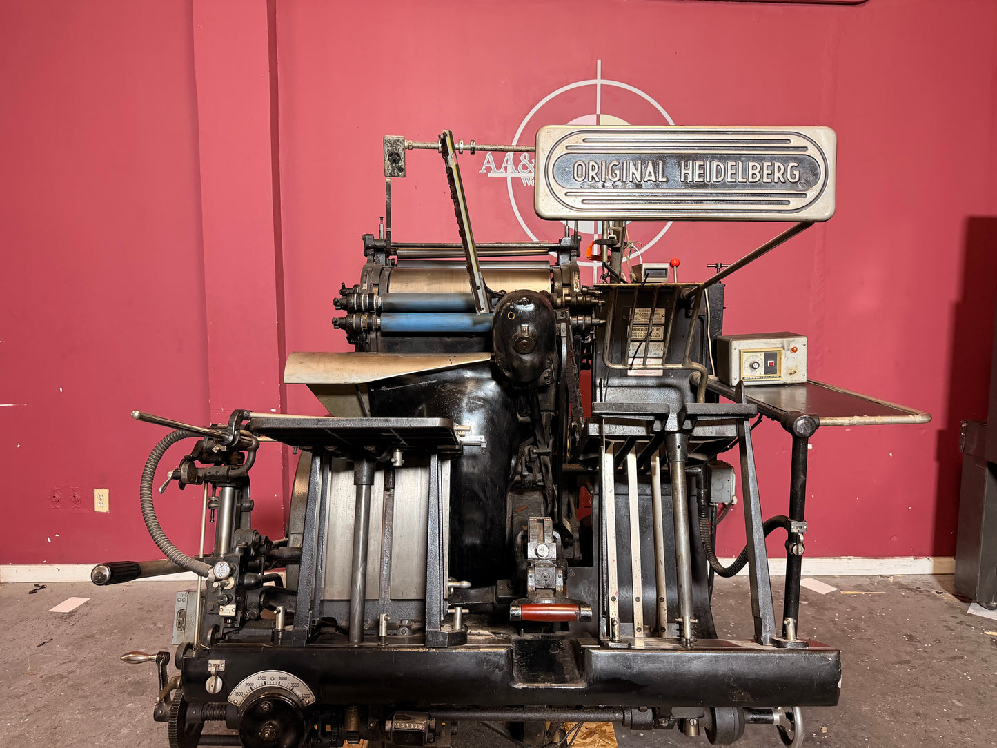 Used Heidelberg Windmill Letterpress 13x18 with Foil Stamping foil pull system mechanism detail
