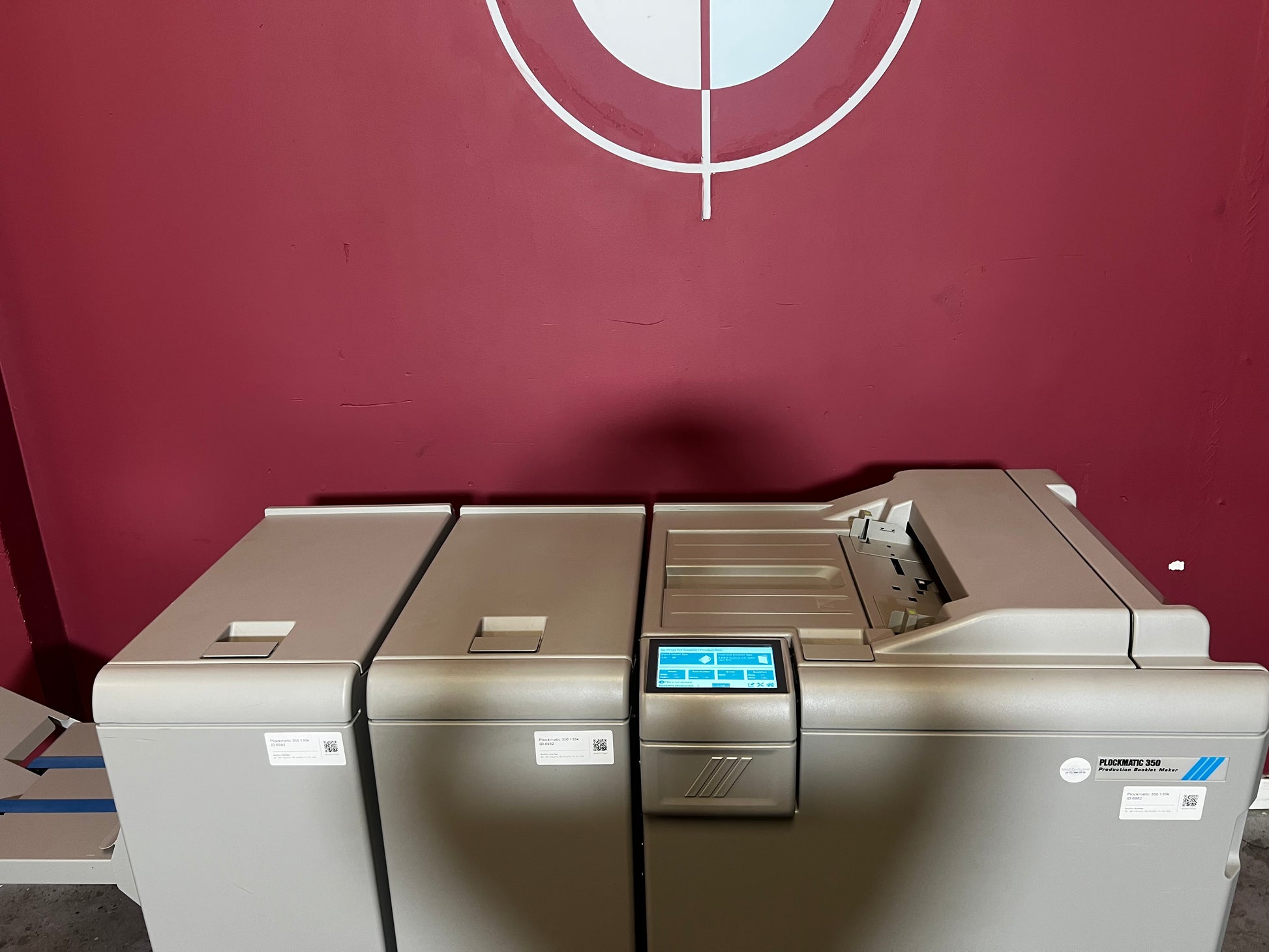 Used Plockmatic 350 bookletmaker 136k detailed view of square back trim unit in operation – AA&D PressExchange