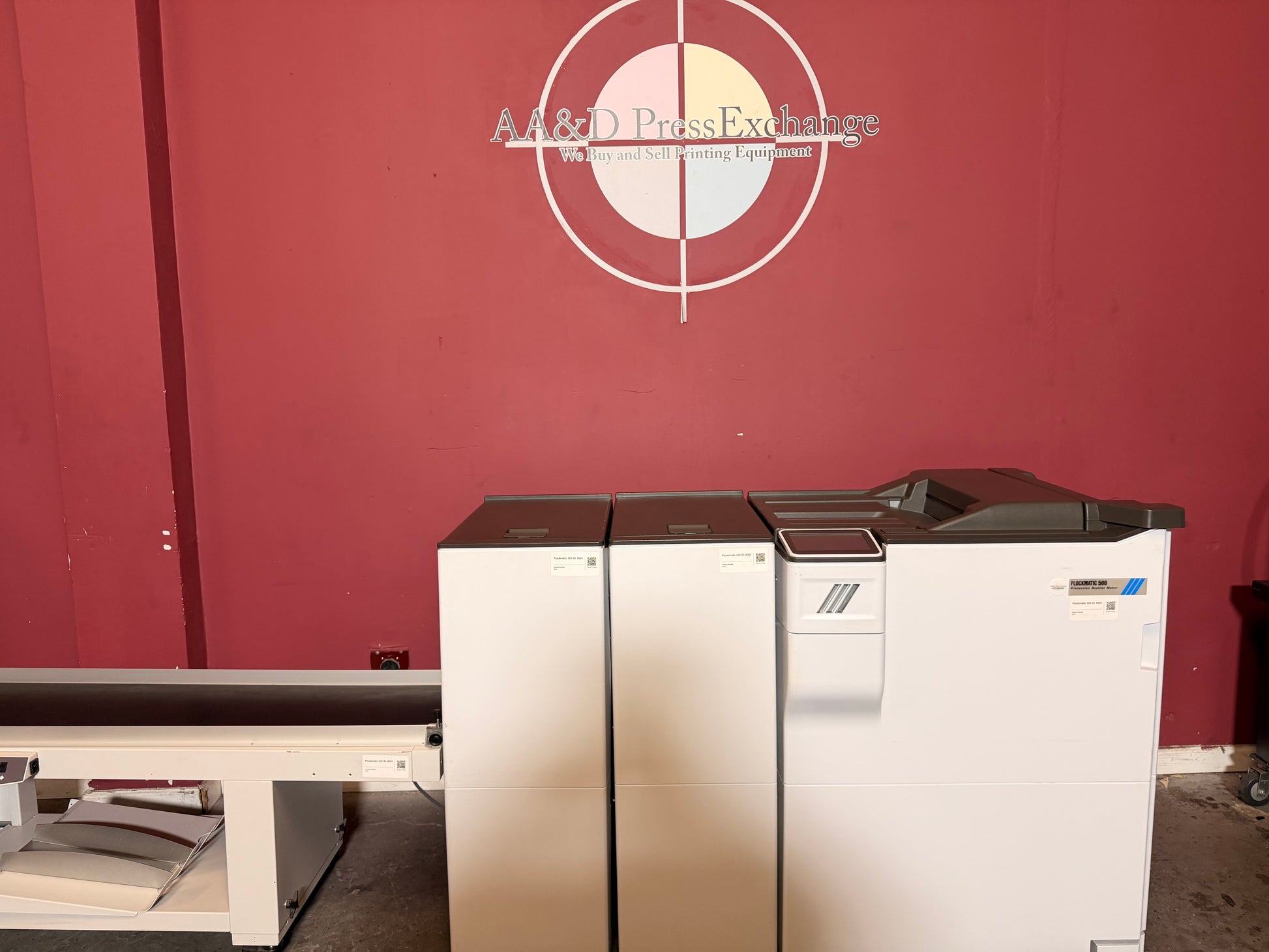 Used Plockmatic PBM500 booklet maker with advanced trimmer and fold modules