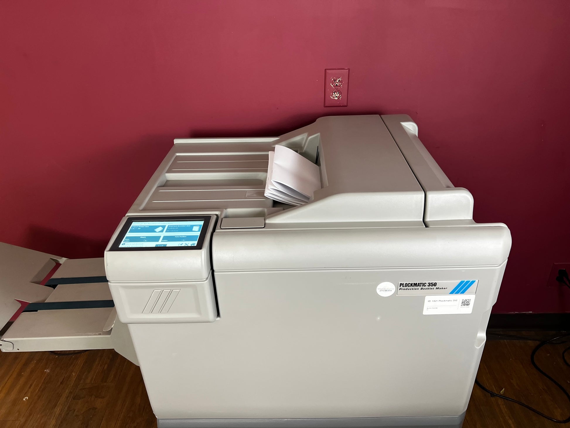 Used Plockmatic 350 booklet maker for sale AA&D PressExchange, low 380 book usage