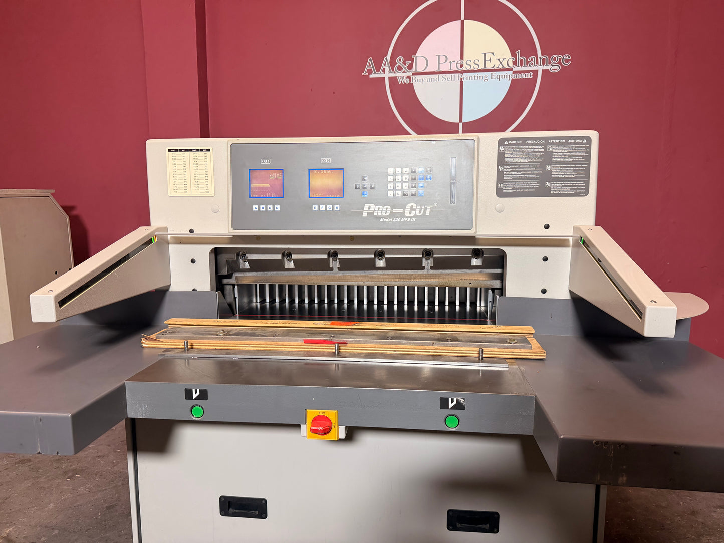 Used Pro-Cut 320 MPS III 32 inch industrial paper cutter for sale side profile view