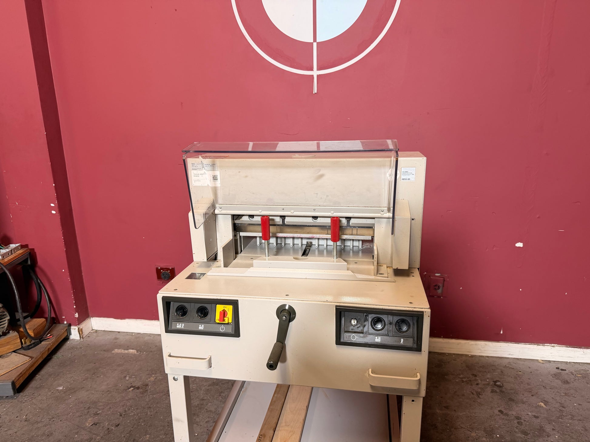 Used Triumph 4850-95 paper cutter showing digital display and controls – AA&D PressExchange