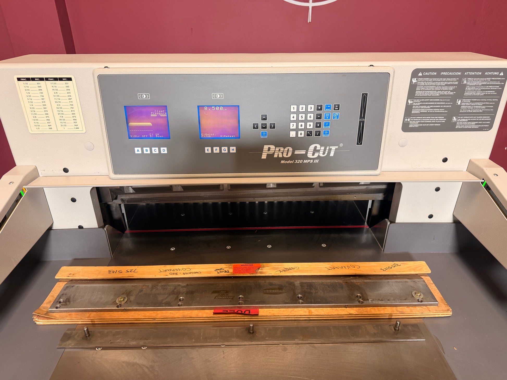 Used Pro-Cut 320 MPS III heavy duty hydraulic cutter for sale close up clamp area