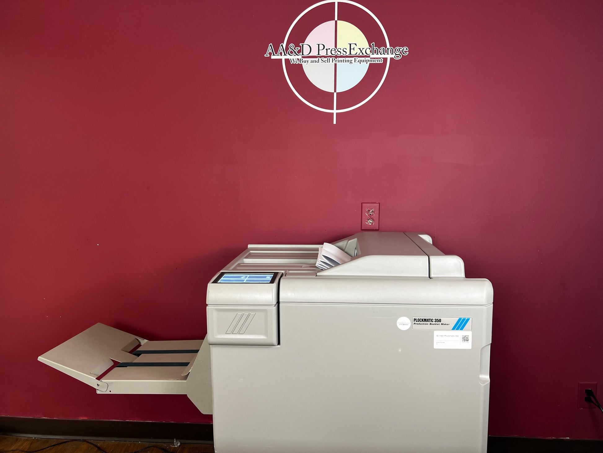 Used Plockmatic 350 booklet maker AA&D PressExchange, low meter count only 380 books