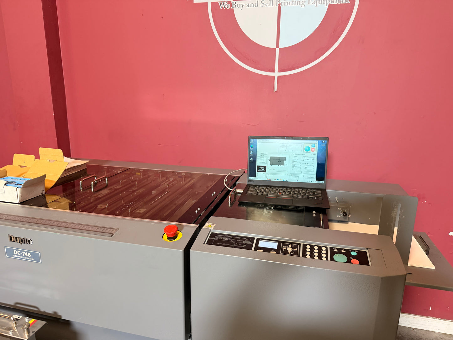 Used Duplo DC-746 Slitter Cutter Creaser CCD scanner for barcode registration