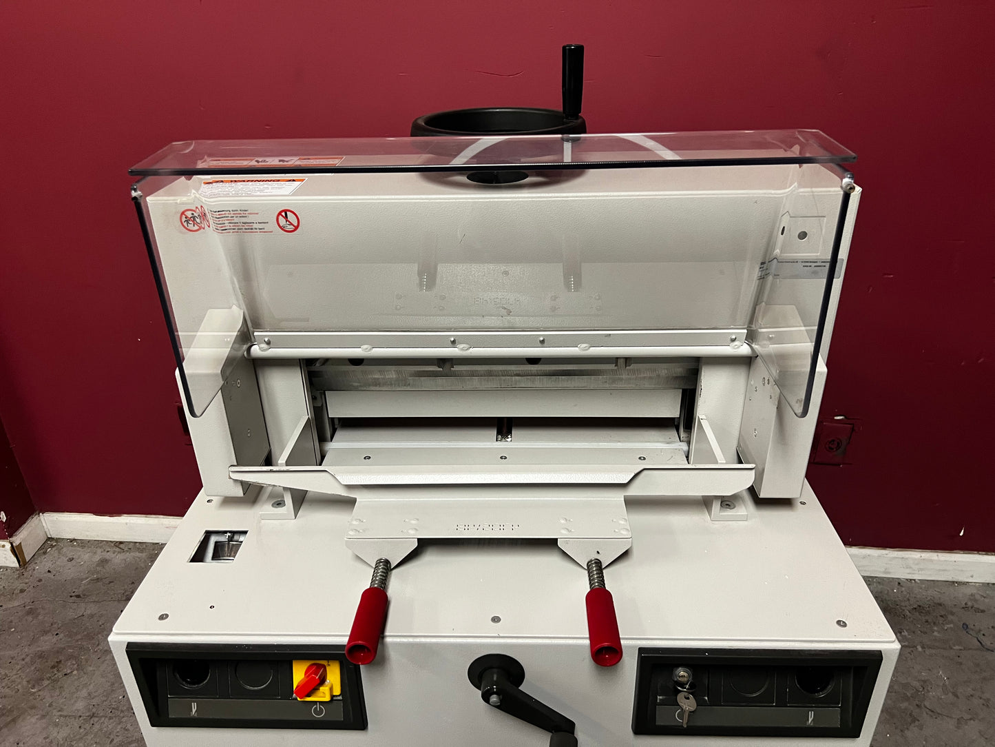 Used Triumph 4810-95 electric paper cutter detailed view of clamp and cutting settings – AA&D PressExchange