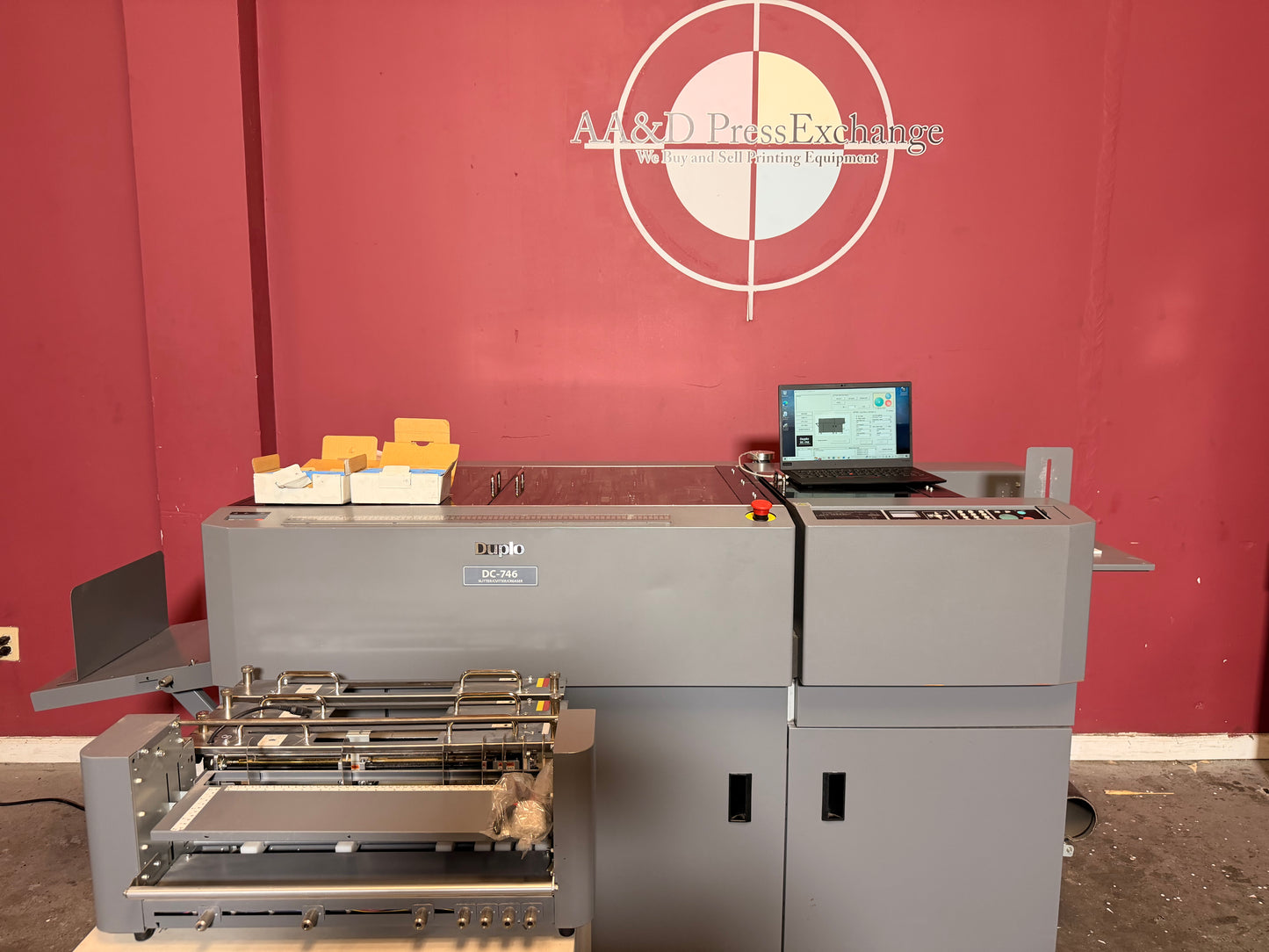 Used Duplo DC-746 Slitter Cutter Creaser front view digital finishing machine
