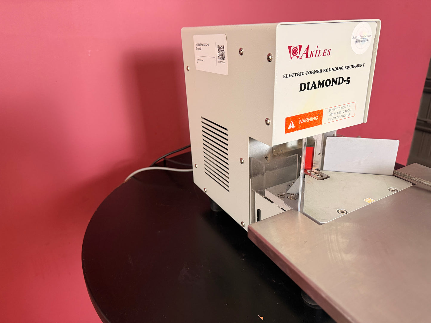 Used Akiles Diamond-5 corner rounder side profile highlighting heavy-duty metal body – AA&D PressExchange