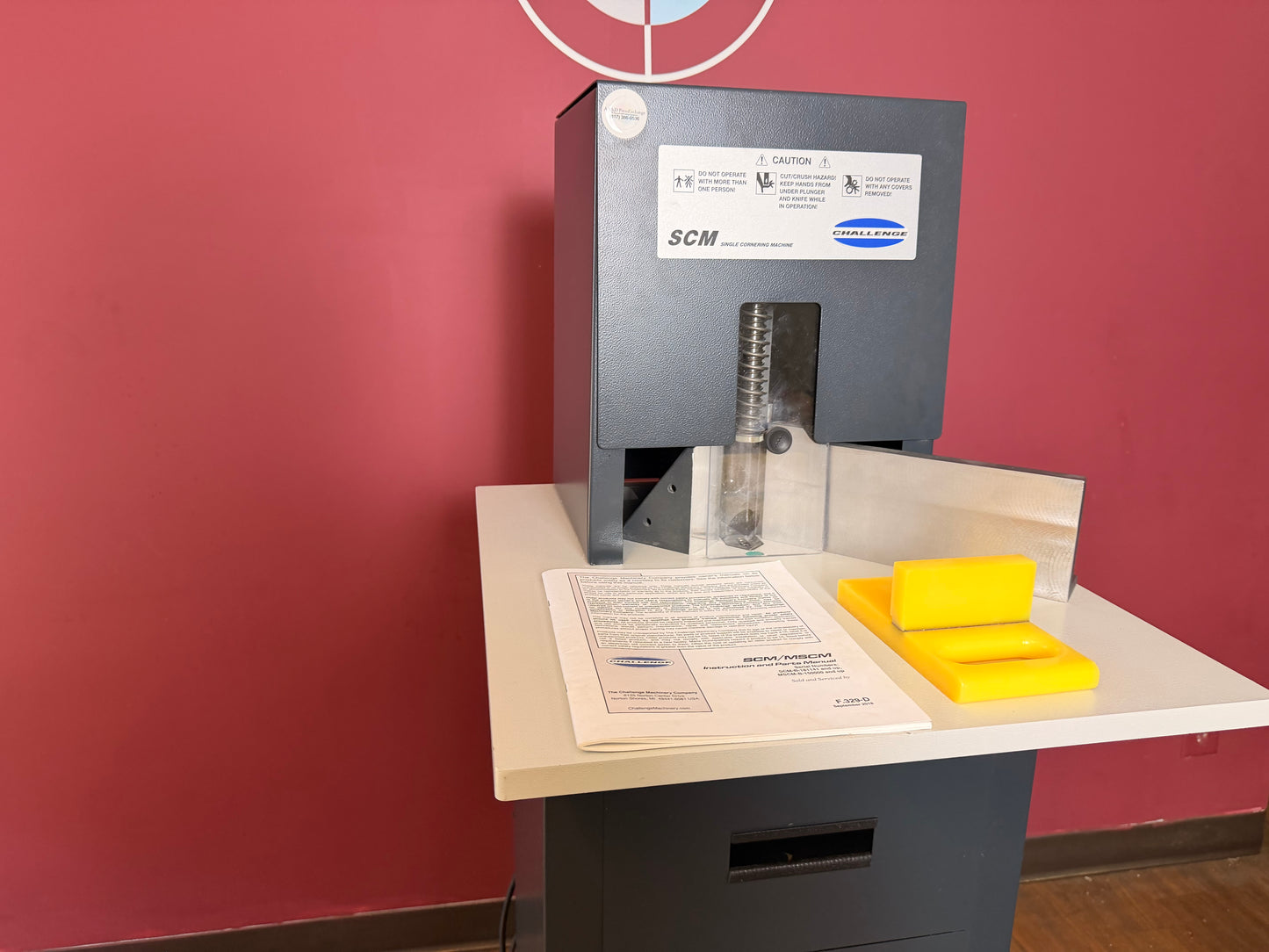 Used Challenge SCM corner rounding machine rear view with hydraulic system – AA&D PressExchange