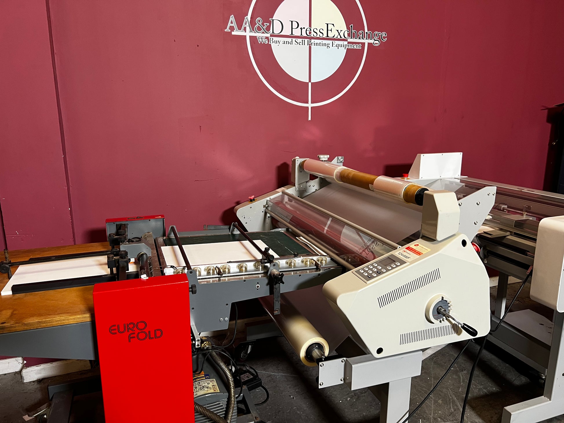 Used GBC 1244 WF Laminator Cutter AA&D PressExchange digital control laminator with built-in slitter