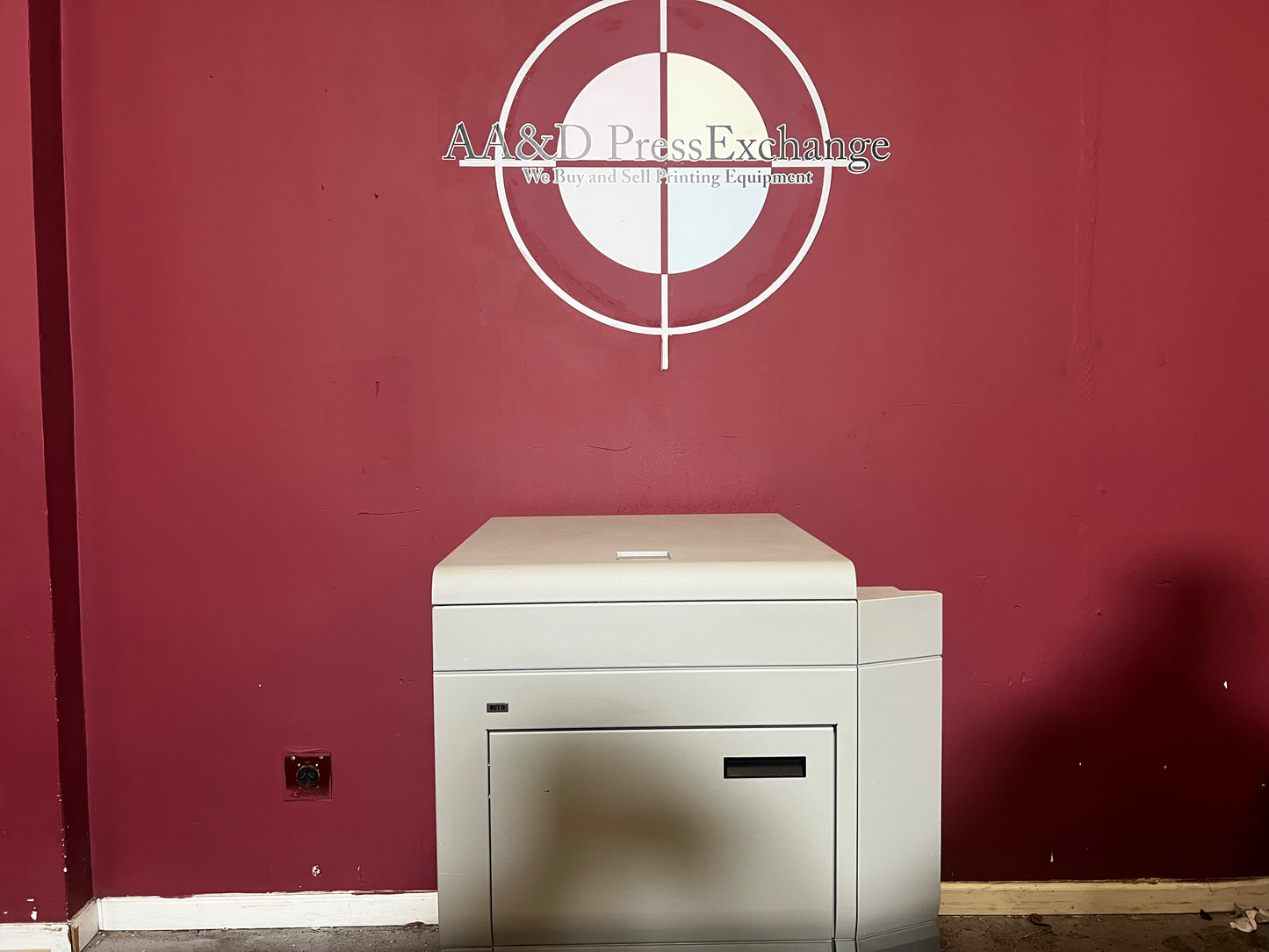 Used Plockmatic RCT II rear view displaying full configuration of rotate, crease and trim features – AA&D PressExchange