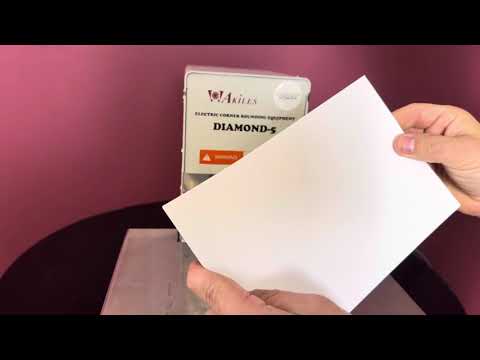 Used Akiles Diamond 5 corner rounder product overview showing complete electric rounding system – AA&D PressExchange