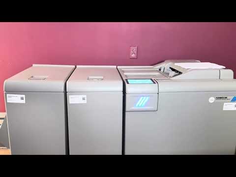 Used low meter Plockmatic PBM500 booklet maker with professional finishing modules